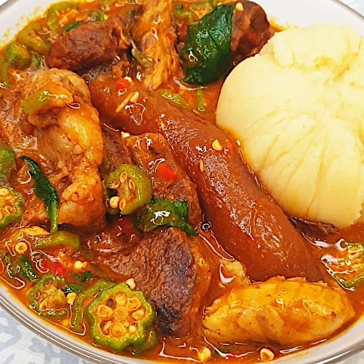 Okra Soup with Assorted Meat & Swallow
